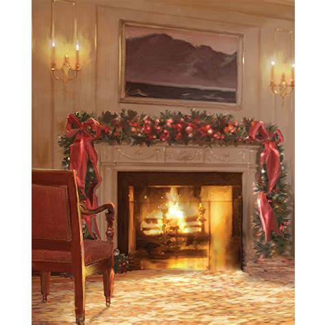 Christmas Fireplace Printed Backdrop Backdrop Express