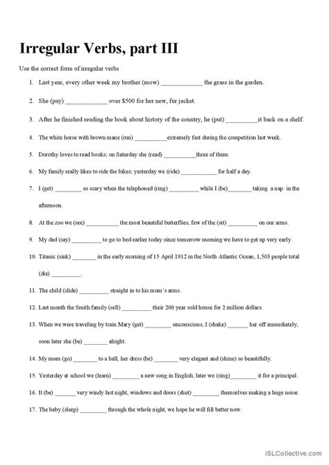Grammar Worksheet Irregular Verbs English Esl Worksheets Pdf And Doc