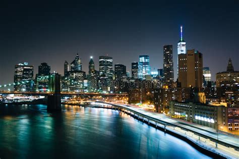 View Of The East River And Lower Manhattan Skyline At Night Fro