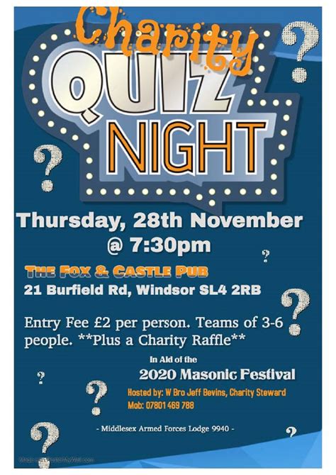 Middlesex Armed Forces Lodge No 9940 Charity Quiz Night Thursday