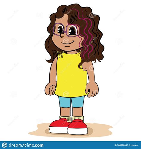 Illustration Depicting A Long Curly Hair Brunette Girl Stock Vector