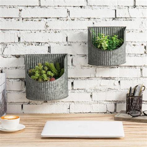Rustic Silver Galvanized Metal Wall Mounted Planter Set Of 2 Myt