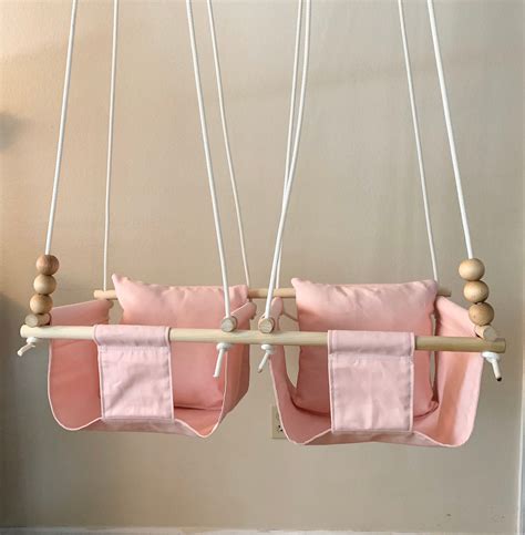 Pink Baby Swing Indoor Twins Baby Canvas Playroom Swing Etsy Uk