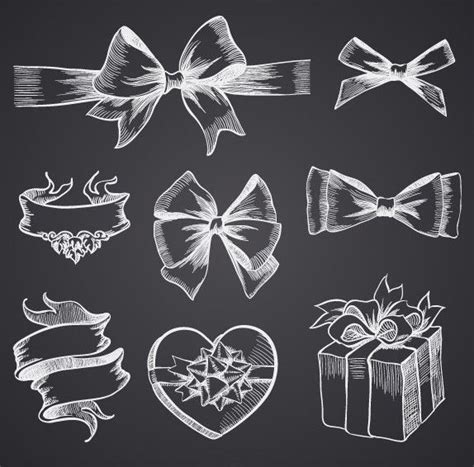 Free Hand Drawn T Boxes And Ribbon Bows Vector Titanui How To Draw