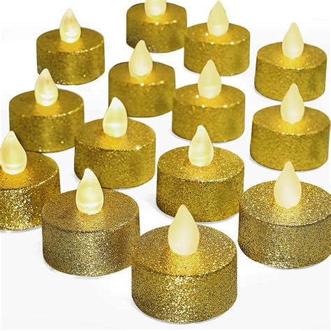Gold Led Tea Lightsbattery Operated Gold Glitter Flameless Flickering
