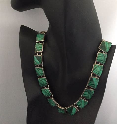Sterling Silver Malachite Necklace Long Marked Tj Etsy