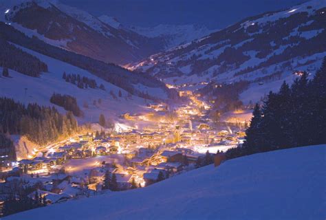 Austria Mountains City Home Night Lights Landscape