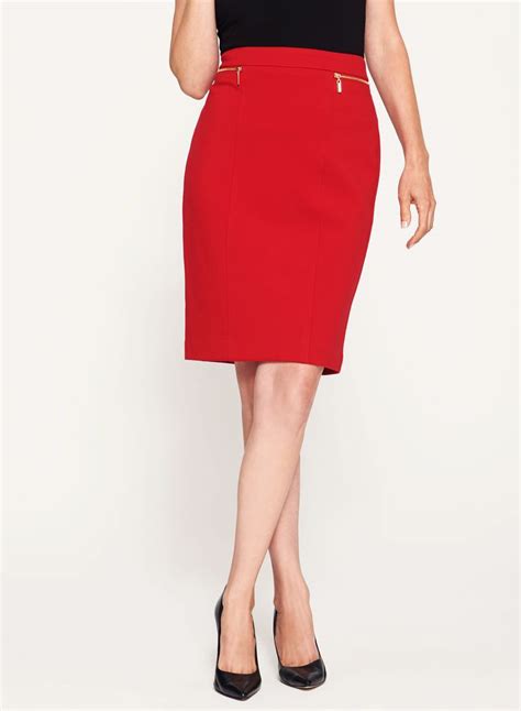 Zipper Trim Pencil Skirt Red Laura 2017 02 Skirts Chic Pencil