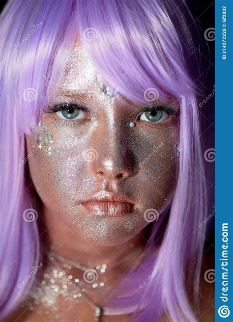 A Girl With Purple Hair And Glowing Skin An Alien Or A Fairy With