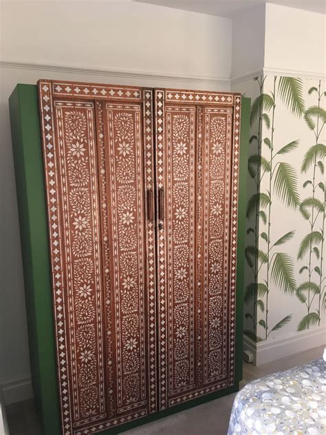 1930s Wardrobe Stripped Back Stencil Inlay On Bare Wood Flipping