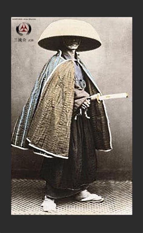 Samurai Wearing Kasa Hat And Gappa Cape Japanese Warrior
