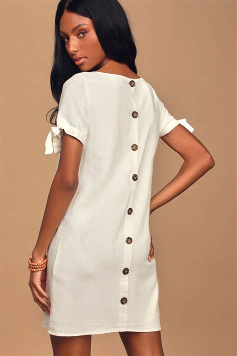 Cute White Dress Shift Dress Button Back Dress Linen Dress Lulus