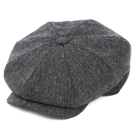 Christys Hats Baker Boy Cap Country Tweed Greyblack Herringbone
