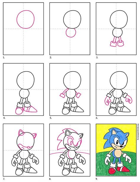 Easy How To Draw Sonic Tutorial Video And Sonic Coloring Page