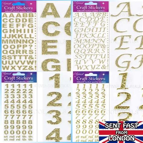 Gold Sticker Letters Alphabet Numbers Glitter Sticky Stick On Bold