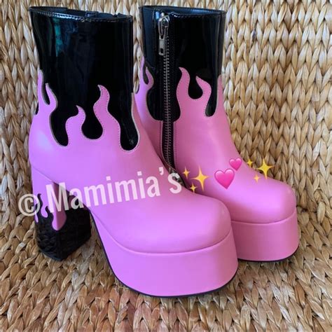 Sugar Thrillz Shoes Pink N Black Patent Flame Platform Booties Poshmark