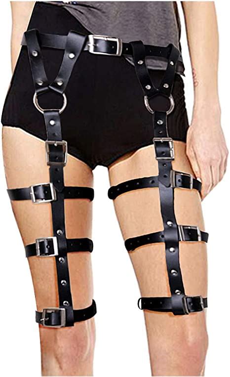 Lvow Sexy Punk Black Leather Harness Cage Thigh Leg Garters Belt For