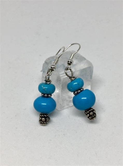 Turquoise Magnesite Silver Earrings Blue Stone Jewelry Etsy Blue