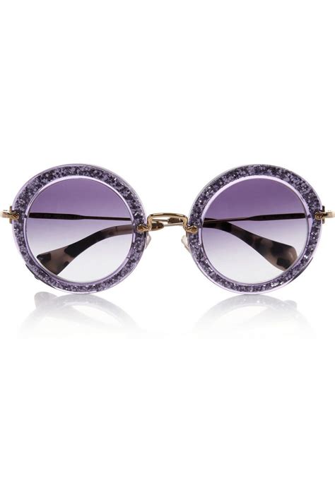 Miu Miu Round Frame Glittered Acetate Sunglasses Glasses Fashion Gorgeous Sunglasses Sunglasses