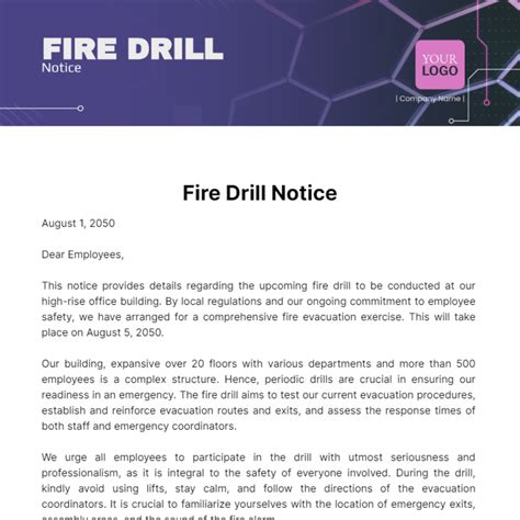 Fire Drill Notice Template Edit Online And Download Example
