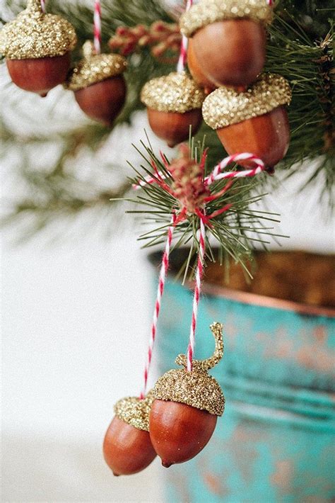 3 Acorn Ornaments Gold Glittered Set Of 3 Holiday Etsy