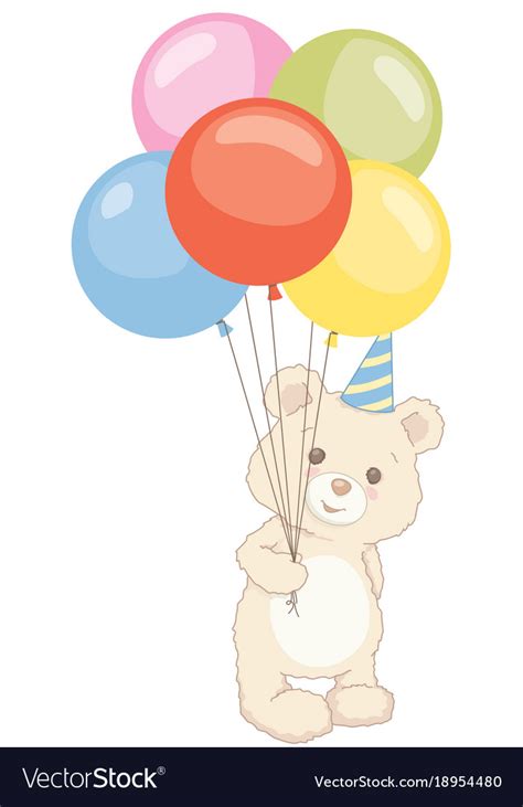 Cute Teddy Bear Holding Balloons With Birthday Hat