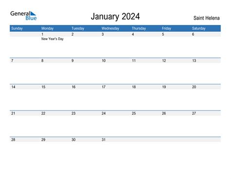 Saint Helena January 2024 Calendar With Holidays