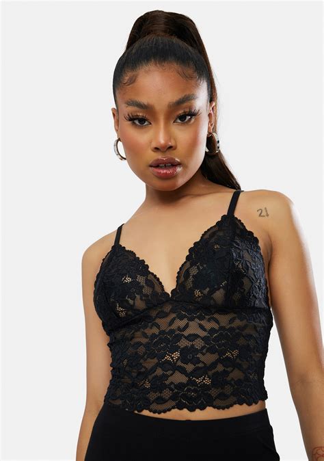 Lace Sheer Plunging Crop Top Black Dolls Kill