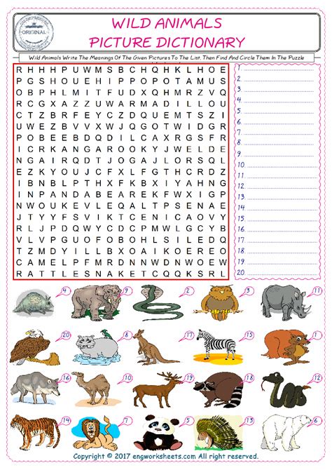 Wild Animals English Esl Vocabulary Worksheets Engworksheets