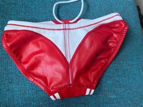 Speedo Water Polo Suit M 26 Mens Brief Swimsuit Rubber Wet Look Red