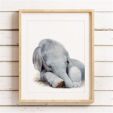 Aquarell Elefant Baby Elefant Kinderzimmer Wand Kunst Etsy