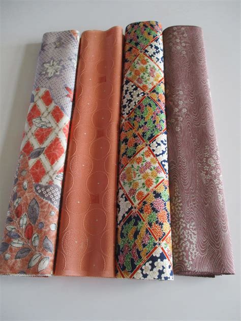 Japanese Vintage Silk Kimono Fabric 4 Designs In One Pack Etsy Uk