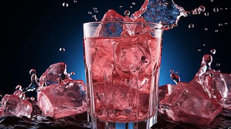 Premium Photo Photo Ice Falling In A Glass With Pink Drink