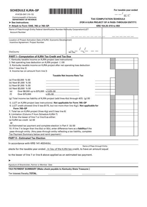 Schedule Kjra Sp Form 41a720 S47 Tax Computation Schedule For A