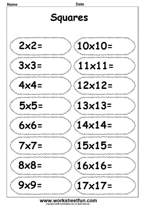 Squared Numbers Worksheet Math Antics