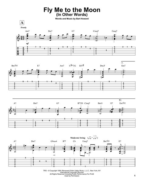 fly me to the moon in other words solo guitar print sheet music