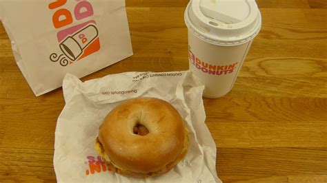Dunkin Donuts Egg Cheese Bacon Bagel And Dunkin Original Coffee Youtube