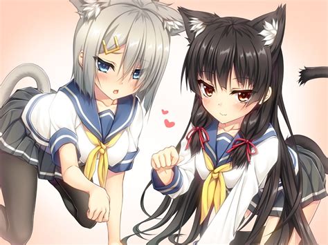 Anime Nekomimi School Uniform Cat Girl Kantai Collection Hamakaze