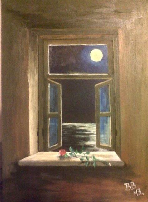 Looking Through An Open Window Full Moon Under The Sea Acrylic 20 X