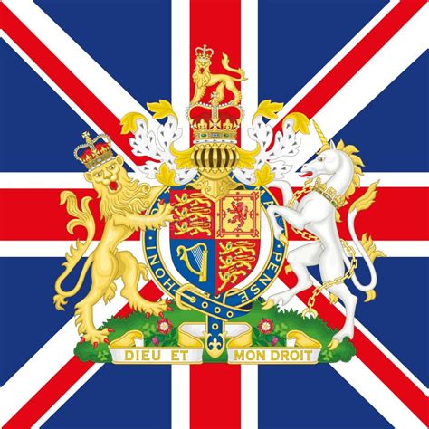 United Kingdom Coat Of Arm And Flag Editorial Stock Photo