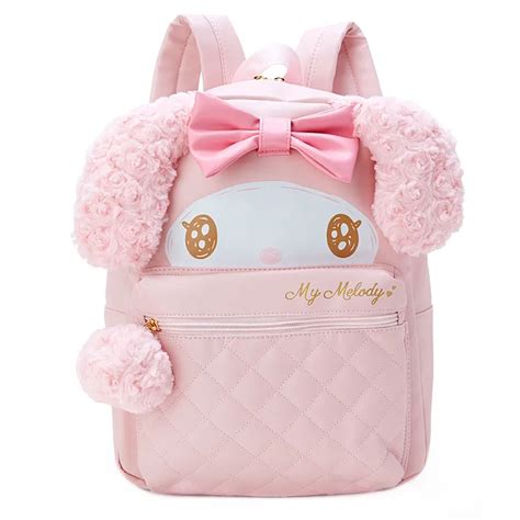 Cute Pink Cinnamoroll My Melody Plush Pu Leather Backpack Schoolbag