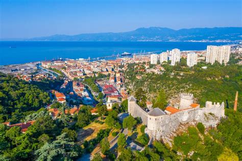 Aerial View Of Rijeka With Trsat Fortress Croatia Stock Photo Image