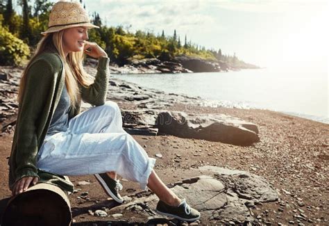 Relax Youre On Lake Time Now A Young Woman Spending A Day At The Lake