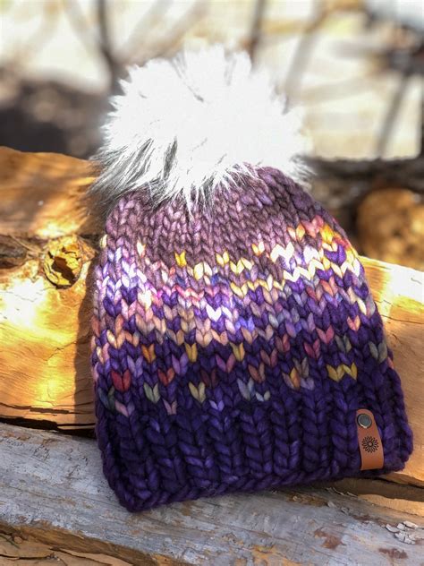 Knit Merino Wool Beanie With Handmade Removable Faux Fur Pom Etsy