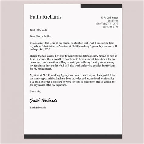 Browse Our Sample Of Two Weeks Resignation Letter Template For Free