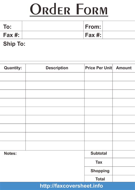 Paper Order Form Template