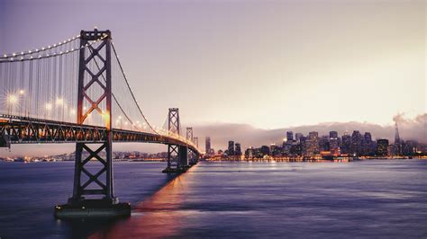 Wallpaper San Francisco Beautiful Scenery Dusk Bay Bridge Lights