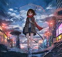 Fondos de pantalla : Anime, Chicas anime, lluvia, paraguas, ciudad ...