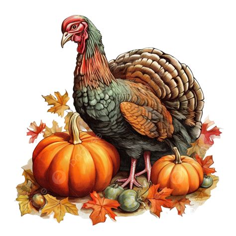 Happy Thanksgiving Hand Drawn Turkey With Pumpkin Turkey Bird Turkey