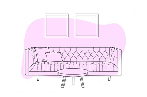 Premium Vector Doodle Sketch Of Living Room Sofa Line Drawing Home